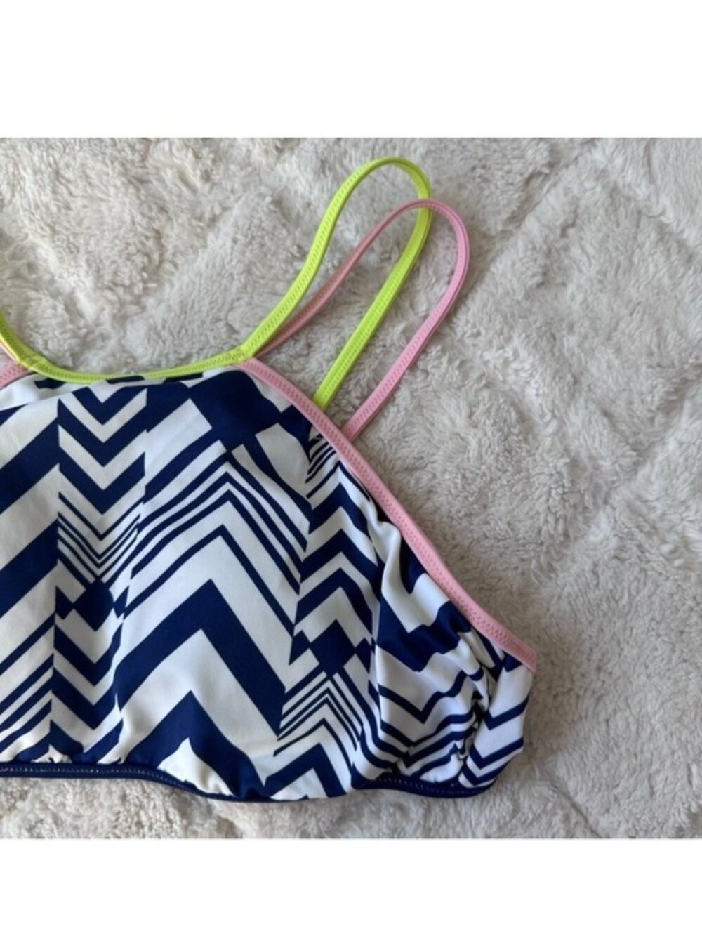 Victoria's Secret | Navy Chevron High Neck Strappy Bikini Top | Size Medium - Picture 4 of 10